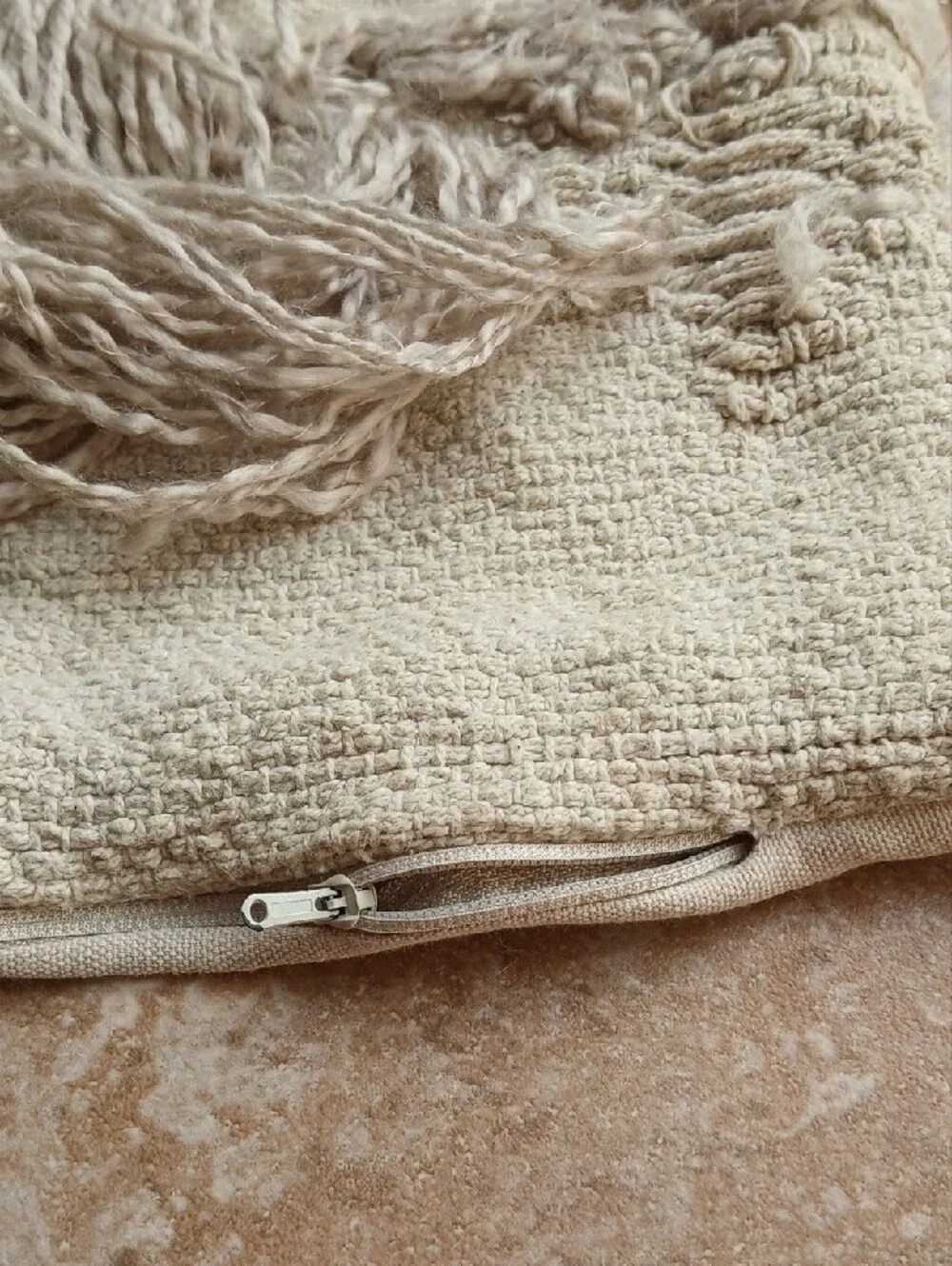 French Connection Beige Woven Textured Tassel Accent Pillow Covers